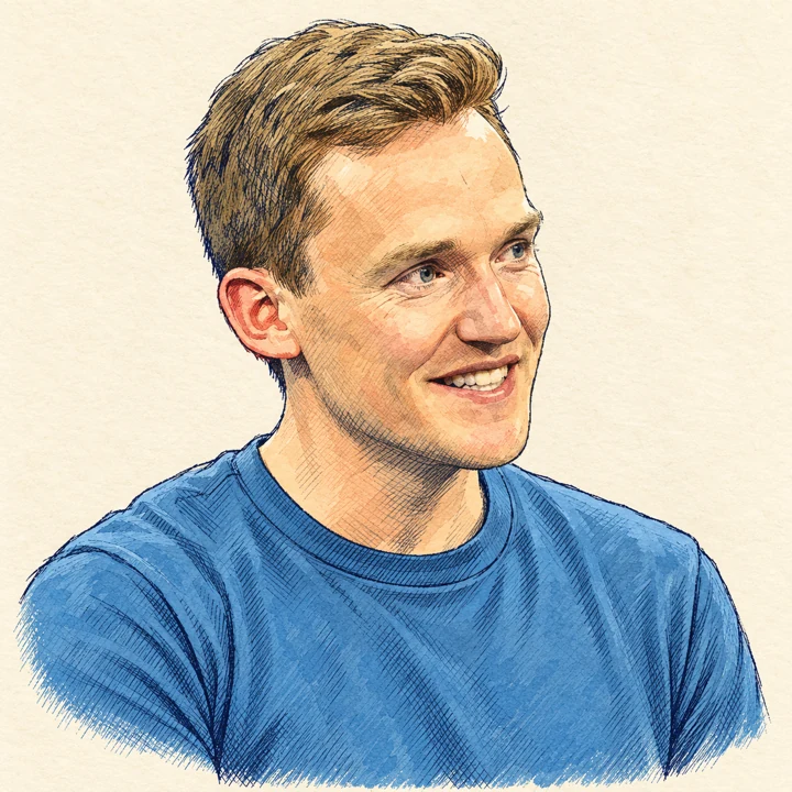 Retrato ilustrado con IA de Grant Sanderson · 3Blue1Brown